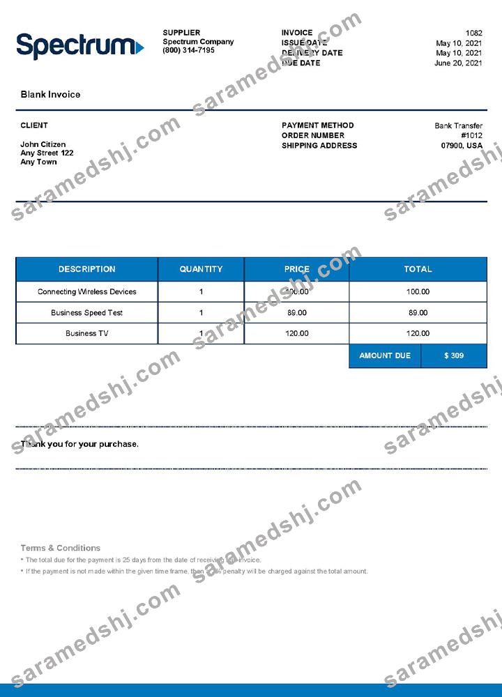 USA Spectrum invoice